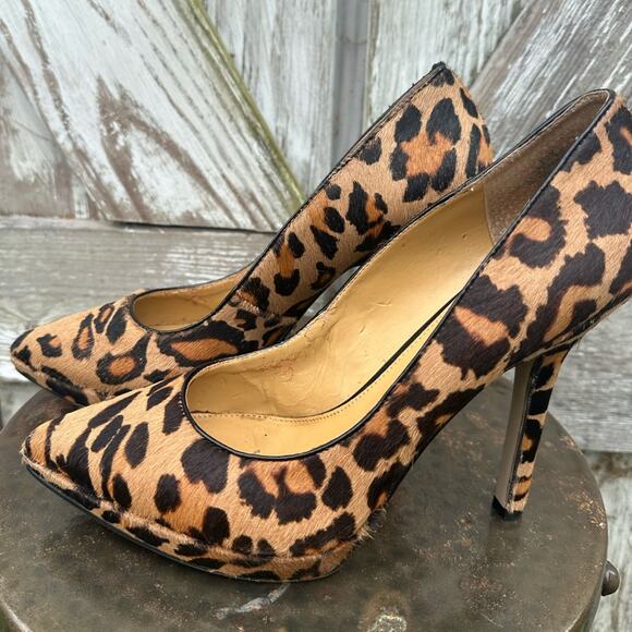 NINE WEST brown and tan leather leopard print pumps heels #animalprint - Picture 1 of 12
